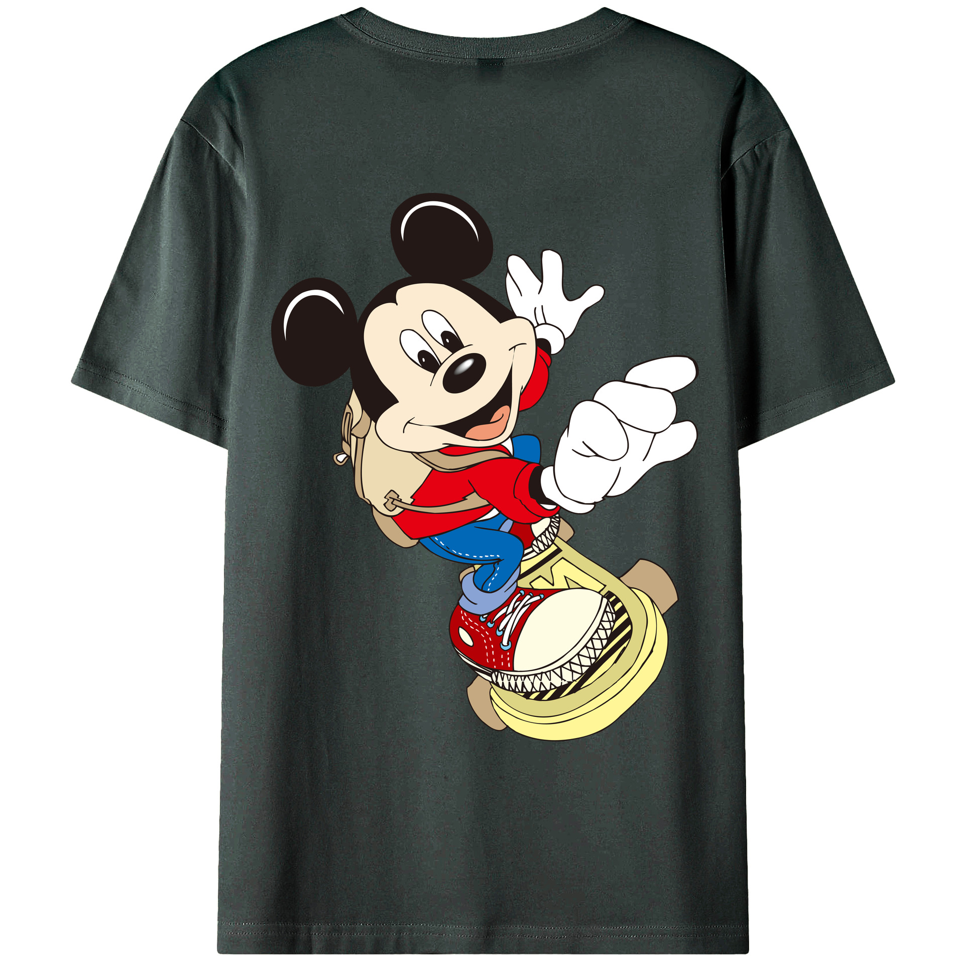 ミッキーマウス Mickey Mouse 綿100％ メンズ半袖Tシャツ（バックプリント） 通気性